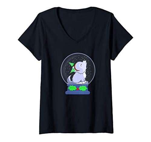 Damen Weihnachten Arctic Wolf T-Shirt mit V-Ausschnitt Damen Weihnachten Arctic Wolf T-Shirt mit V-Ausschnitt von Weißer Wolf Winterantarktis