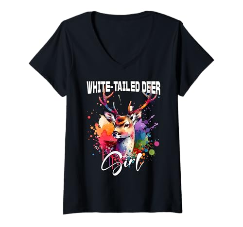 Damen White-Tailed Deer Mädchen Weisswedelhirsch T-Shirt mit V-Ausschnitt Damen White-Tailed Deer Mädchen Weisswedelhirsch T-Shirt mit V-Ausschnitt von Weisswedelhirsch Designs Damen