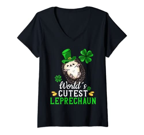 Damen Irisch Weißbauchigel Igel St Patricks Day Kobold Leprechaun T-Shirt mit V-Ausschnitt von Weitere Süße Weißbauch Igel Liebhaber Outfit Ideen