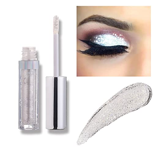 Weixinbuy Flüssiger Lidschatten Glitter Metallic Highlight, Liquid Shadows Shimmer Lang Anhaltend Glow, Pailletten Perlen Lidschatten Hochglanz-Flüssigkeitsliner Eyes Makeup (3# Eis) von Weixinbuy