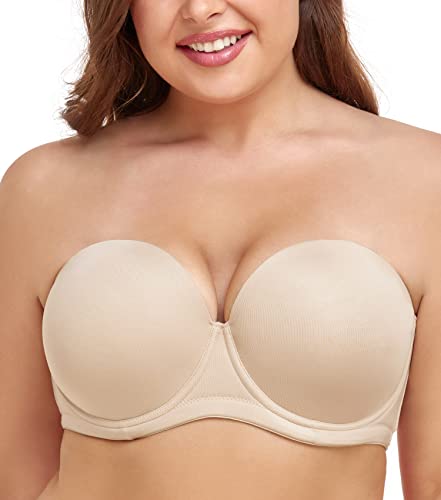 Wekofi Damen Trägerloser BH für Große Brüste Plus Size Push Up Full Figure Multiway Bügel BH, Sand, 100D von Wekofi