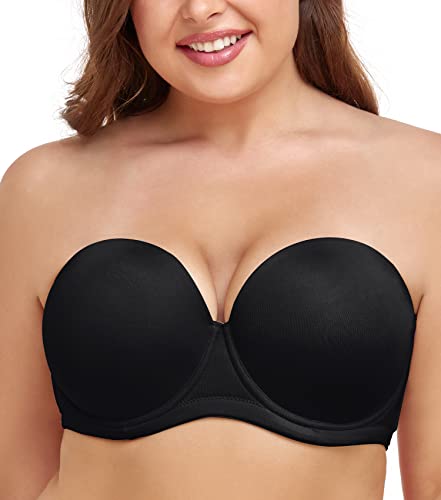 Wekofi Damen Trägerloser BH für Große Brüste Plus Size Push Up Full Figure Multiway Bügel BH, Schwarz, 85D von Wekofi