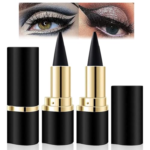 2 Stücke Eyeliner Wasserfest Kajalstift Schwarz,Schnell Trocknender Wischfester Gel Eyeliner,Eye Pencil,Augen-Look Eyeliner-Make-up für den idealen Lidstrich Ein Alltägliches Lang von Wekuw
