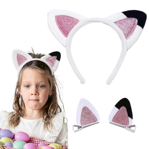 Haarreif Katzenohren Haarschmuck Katzenohren Haarreif Katzen Stirnband Katze Haarbänder Haarschmuck Cute Haarband mit 2 Katzenohren Haarnadel, für Kinder Erwachsene Karneval Geburtstag Themenparty von Wekuw