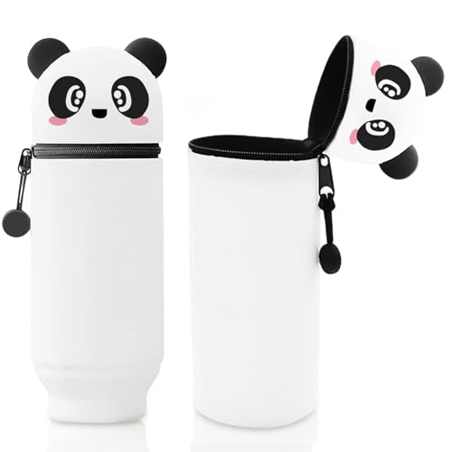 Mäppchen, Kawaii Federmäppchen Panda 2-in-1 Weiche Silikontasche Cartoon Federmäppchen Tier Stifthalter Bleistifttasche Mädchen Junge, für Kinder Schule Home Office Supplies (Augenstil) von Wekuw