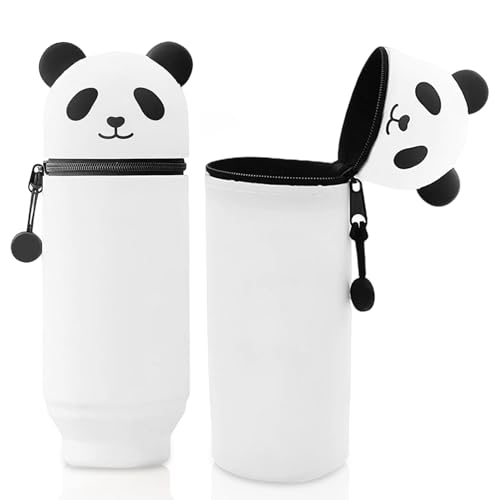 Mäppchen, Kawaii Federmäppchen Panda 2-in-1 Weiche Silikontasche Cartoon Federmäppchen Tier Stifthalter Bleistifttasche Mädchen Junge, für Kinder Schule Home Office Supplies von Wekuw
