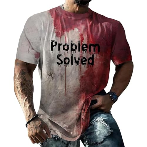 Problem Gelöst Halloween T-Shirt Blut-Splash-Muster Short-Sleeve Casual Rundhalsausschnitt Blutspritzer Muster Oberteile Hemd Entsetzen Blutig (DE/NL/SE/PL, Numerisch, 46, 52, Regular, Regular, XXL) von Wekuw