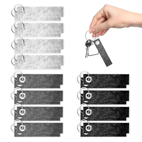 Wekuw 24 Stück Schlüsselanhänger Filz 13x3cm Rohlinge Plotter Rohlinge Filz Schlüsselanhänger mit Edelstahl Ring, für DIY Dekoration Handwerk Taschen von Wekuw