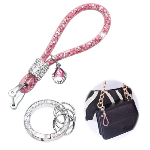 Wekuw Schlüsselanhänger Damen Kristall Autoschlüsselanhänger Glitzer Strass Schlüsselanhänger Mit Anhängern Autoschlüssel Personalisiert, für Auto Tasche Rucksäcke Frauen Freundin Mama Tochter (Rosa) von Wekuw