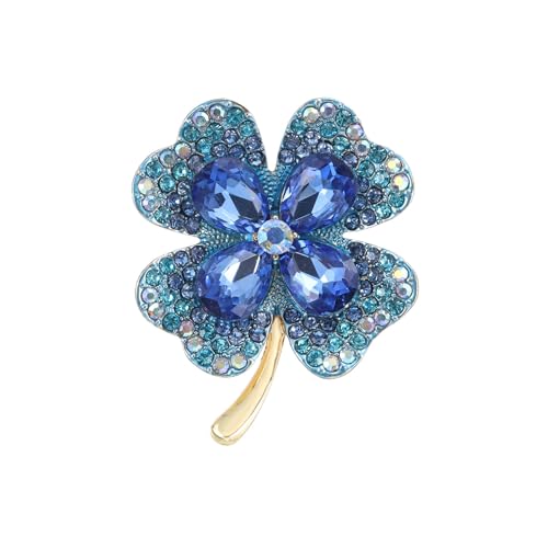 Wekuw Vierblättriges Kleeblatt Brosche, Strass Brosche Broschen Damen Kristall Brosche Verkleinern Pins Anstecker Anstecknadeln Pins Schmuck Retro für Kleidung, Taschen, Rucksack, Hut(Blau) von Wekuw