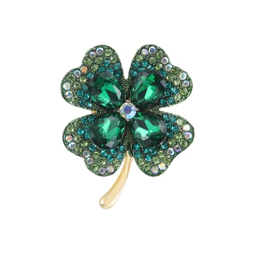 Wekuw Vierblättriges Kleeblatt Brosche, Strass Brosche Broschen Damen Kristall Brosche Verkleinern Pins Anstecker Anstecknadeln Pins Schmuck Retro für Kleidung, Taschen, Rucksack, Hut(Grün) von Wekuw
