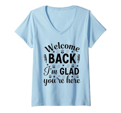 Damen Willkommen zurück Ich freue Mich, DASS du Hier bist. Zurück zur Schule, Lehrer T-Shirt mit V-Ausschnitt Damen Willkommen zurück Ich freue Mich, DASS du Hier bist. Zurück zur Schule, Lehrer T-Shirt mit V-Ausschnitt von Welcome Back I'm Glad You're Here Teacher 2025 Tee
