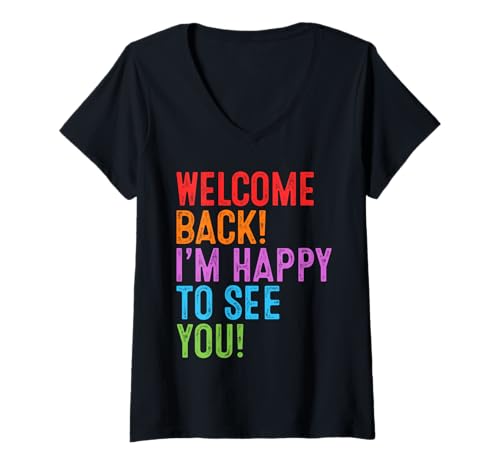 Damen Zurück in die Schule Lehrer Willkommen zurück! Ich freue Mich, Dich zu sehen T-Shirt mit V-Ausschnitt Damen Zurück in die Schule Lehrer Willkommen zurück! Ich freue Mich, Dich zu sehen T-Shirt mit V-Ausschnitt von Welcome Back I'm Happy to See You First Day School