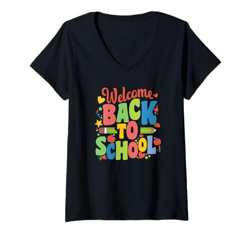 Damen Welcome Back to School Lehrer Schüler Einschulung Schulstart T-Shirt mit V-Ausschnitt von Welcome Back To School Apparel