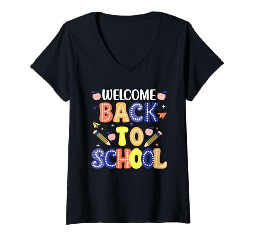 Damen Welcome Back to School Lehrer Schüler Einschulung Schulstart T-Shirt mit V-Ausschnitt Damen Welcome Back to School Lehrer Schüler Einschulung Schulstart T-Shirt mit V-Ausschnitt von Welcome Back To School Apparel