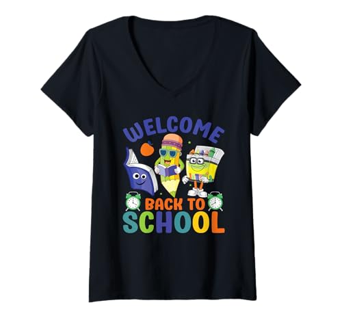 Damen Welcome Back to School Lehrer Schüler Einschulung Schulstart T-Shirt mit V-Ausschnitt von Welcome Back To School Apparel