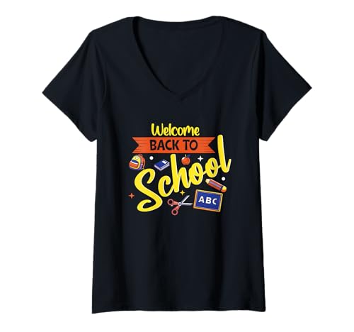 Damen Welcome Back to School Lehrer Schüler Einschulung Schulstart T-Shirt mit V-Ausschnitt Damen Welcome Back to School Lehrer Schüler Einschulung Schulstart T-Shirt mit V-Ausschnitt von Welcome Back To School Apparel