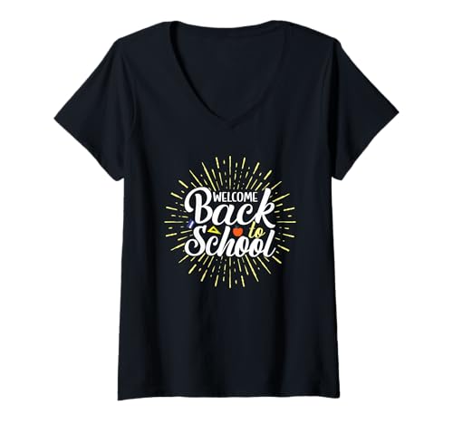 Damen Welcome Back to School Lehrer Schüler Einschulung Schulstart T-Shirt mit V-Ausschnitt von Welcome Back To School Apparel
