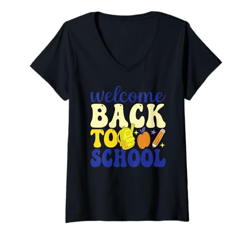 Damen Welcome Back to School Lehrer Schüler Einschulung Schulstart T-Shirt mit V-Ausschnitt Damen Welcome Back to School Lehrer Schüler Einschulung Schulstart T-Shirt mit V-Ausschnitt von Welcome Back To School Apparel