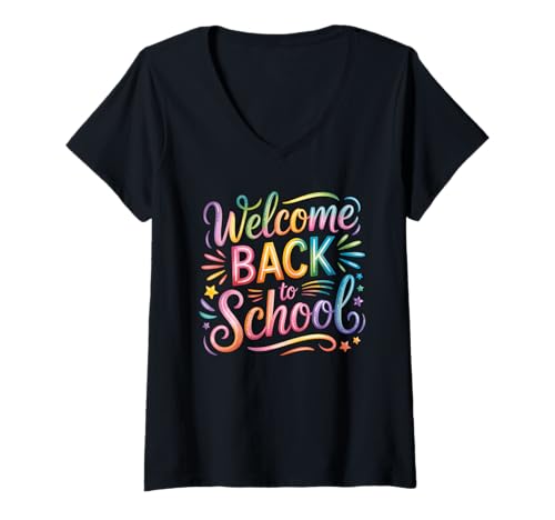 Damen Welcome Back to School Tie Dye First Day Back Teacher Kids T-Shirt mit V-Ausschnitt Damen Welcome Back to School Tie Dye First Day Back Teacher Kids T-Shirt mit V-Ausschnitt von Welcome Back To School Back To school Squad Design