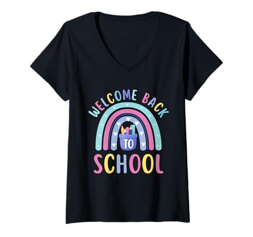 Damen Retro Welcome Back to School Teacher Appreciation Boys Girls T-Shirt mit V-Ausschnitt Damen Retro Welcome Back to School Teacher Appreciation Boys Girls T-Shirt mit V-Ausschnitt von Welcome Back To School & First Day of School Tee