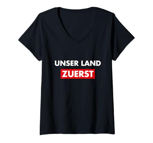 Damen Unser Land zuerst Blau Heimat Deutschland Patriot döpdödödöp T-Shirt mit V-Ausschnitt Damen Unser Land zuerst Blau Heimat Deutschland Patriot döpdödödöp T-Shirt mit V-Ausschnitt von Welcome To The Real World