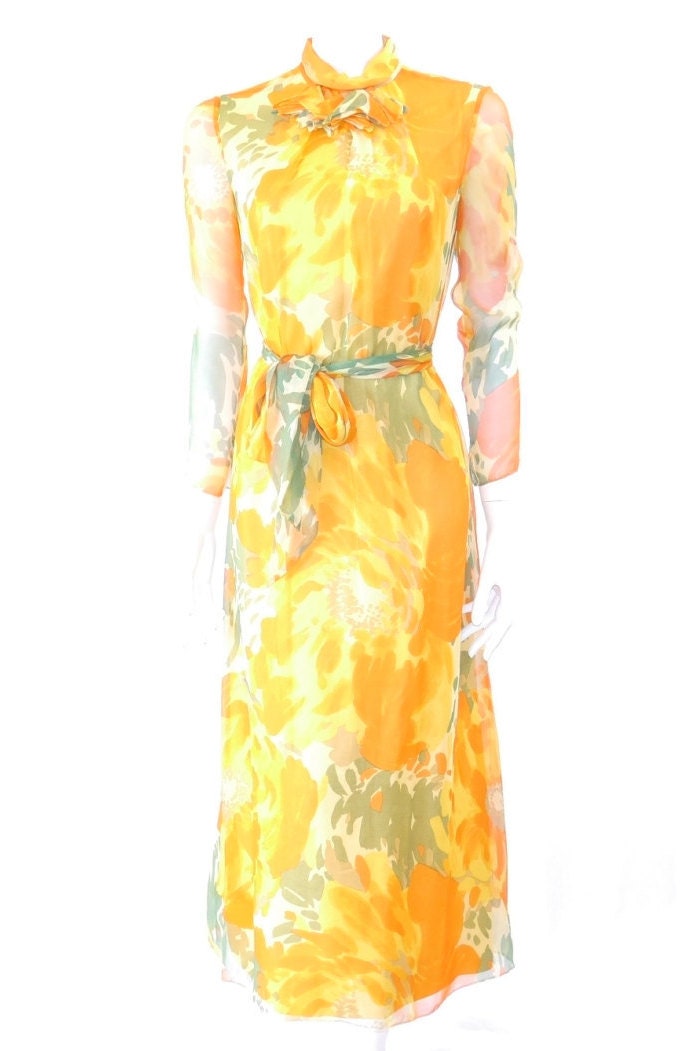 Vintage 50S Artin Kleid // Chiffon Maxikleid Mit Blumenmuster Gelb Orange & Grünes Retro Blumenkleid Boho Chiffonkleid Vintage 50S Artin Kleid // Chiffon Maxikleid Mit Blumenmuster Gelb Orange & Grünes Retro Blumenkleid Boho Chiffonkleid von WelcomeHomeVintage