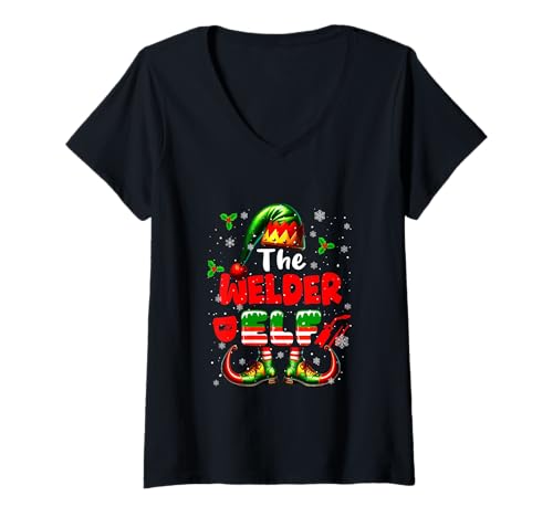 Damen Lustige Job-Team-Matching-Partys von The Welder Elf zu Weihnachten T-Shirt mit V-Ausschnitt von Welder Christmas Costume
