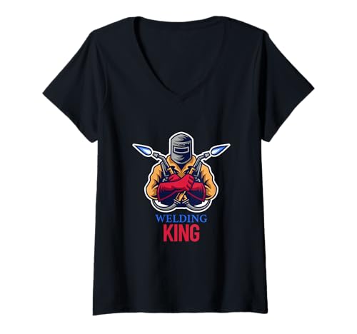 Damen Schweißmeister König T-Shirt mit V-Ausschnitt Damen Schweißmeister König T-Shirt mit V-Ausschnitt von Welding worker