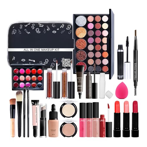 Schminkset Für Frauen Make Up Set Kosmetik Geschenkset Mit Lidschatten Palette Foundation, Mascara, Lipgloss, Eyeliner, Reisetasche Makeup Schwamme Pinsel Set Kosmetik Geschenkset von Weldphur