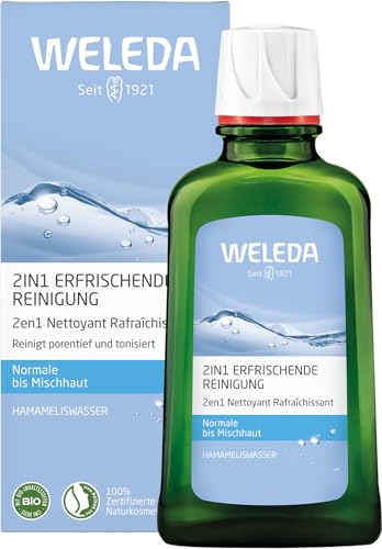 WELEDA Bio 2in1 Erfrischende Reinigung, Naturkosmetik Gesichtswasser und Make-up Entferner zur porentiefen Reinigung und Pflege von Gesicht, Haut und Hals (1 x 100 ml) von WELEDA