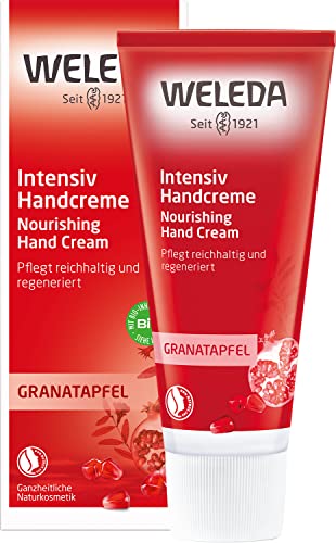 WELEDA Bio Intensiv Handcreme Granatapfel - Naturkosmetik Handpflege Creme beugt Pigmentflecken vor, Nachhaltige Feuchtigkeitscreme mit Sheabutter & Orange-Vanille Duft für trockene Hände (1x 50ml) von WELEDA