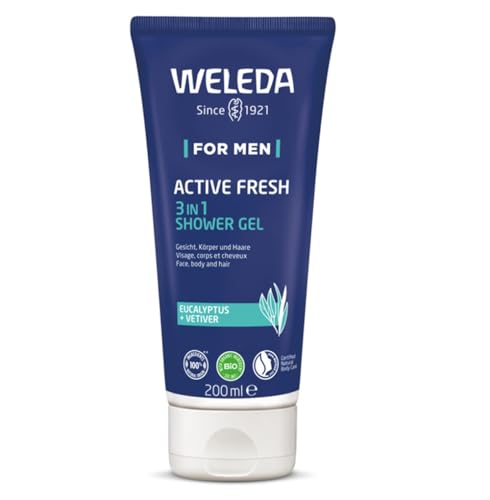 WELEDA Bio For Men 3in1 Duschgel & Shampoo ACTIVE FRESH vegan - Naturkosmetik Männer Duschseife & Haarpflege mit Eukalyptus & Vetiver Duft. Natürliche Dusche zur Reinigung von Haut & Haar (1x 200ml) von WELEDA