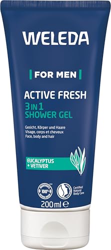 WELEDA Bio For Men 3in1 Duschgel & Shampoo ACTIVE FRESH vegan - Naturkosmetik Männer Duschseife & Haarpflege mit Eukalyptus & Vetiver Duft. Natürliche Dusche zur Reinigung von Haut & Haar (1x 200ml) von Weleda
