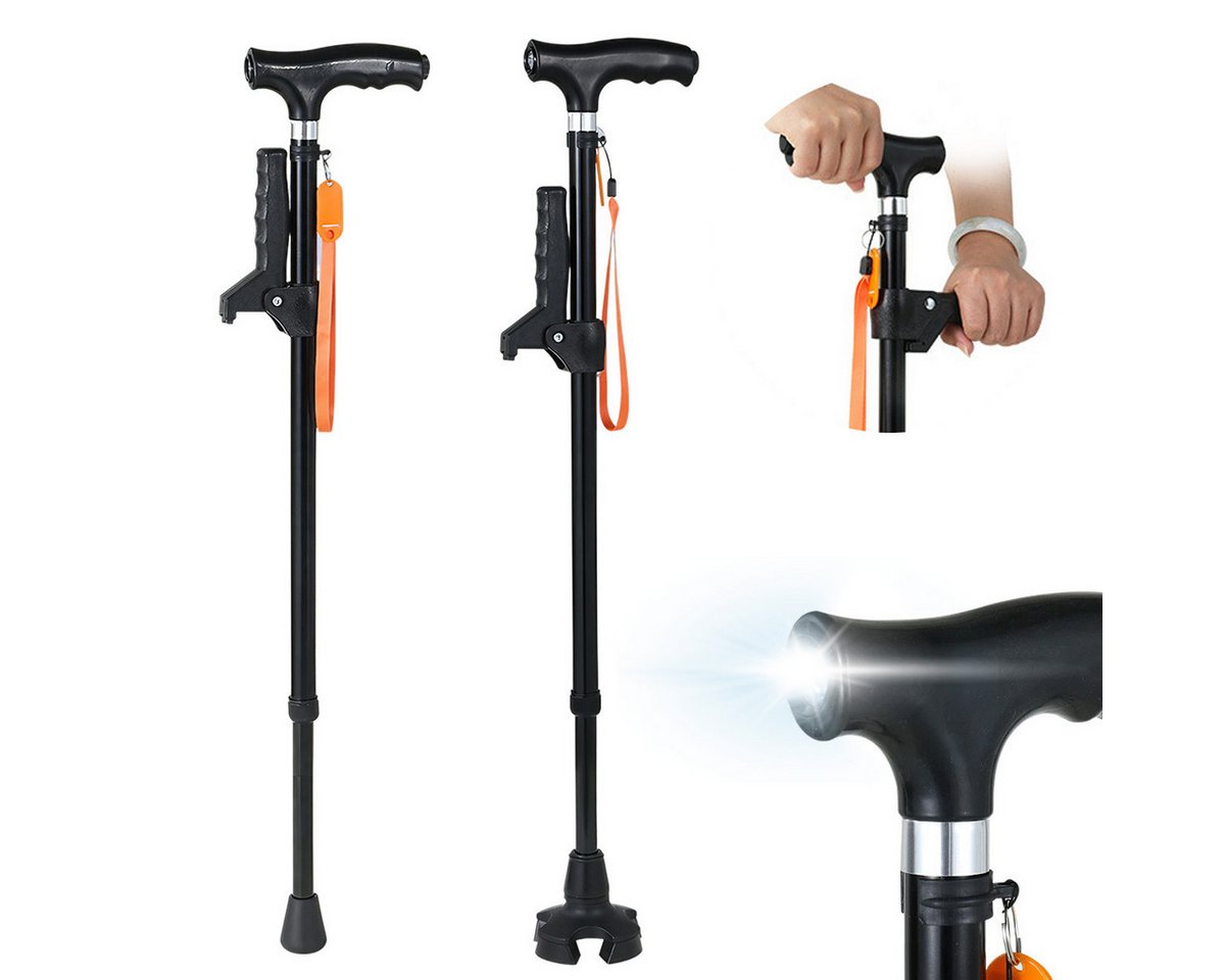 Welikera Gehstock Gehstock mit Licht,Verstellbarer Gehstock für Herren und Damen, Doppelgriff,74-96 cm,10 Gänge,Aluminiumlegierung,für Senioren von Welikera