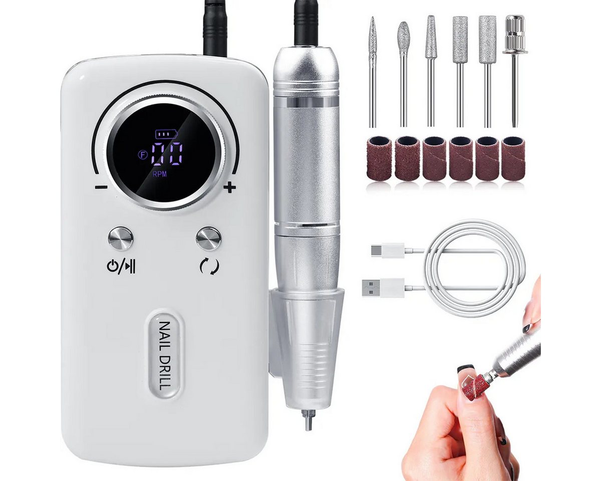 Welikera Maniküre-Pediküre-Set 45000 RPM Elektrische Nagelfräser LCD-Anzeige 6 Metall-Polierkopf von Welikera