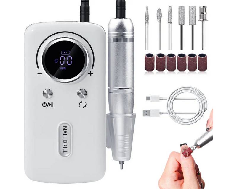Welikera Maniküre-Pediküre-Set 45000 RPM Elektrische Nagelfräser LCD-Anzeige 6 Metall-Polierkopf von Welikera