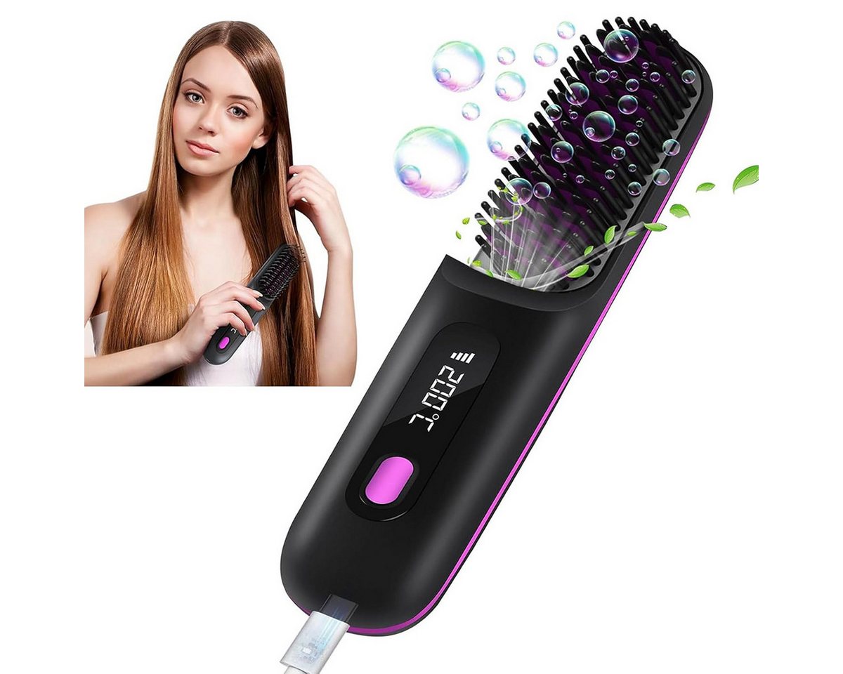 Welikera Warmluftbürste Warmluftbürste,Kabelloser Haarglätter Bürste,mit Negativ Ionen, Drei Temperaturstufen(160°C,180°C,200°C),35 W,Verbrühungsschutz von Welikera