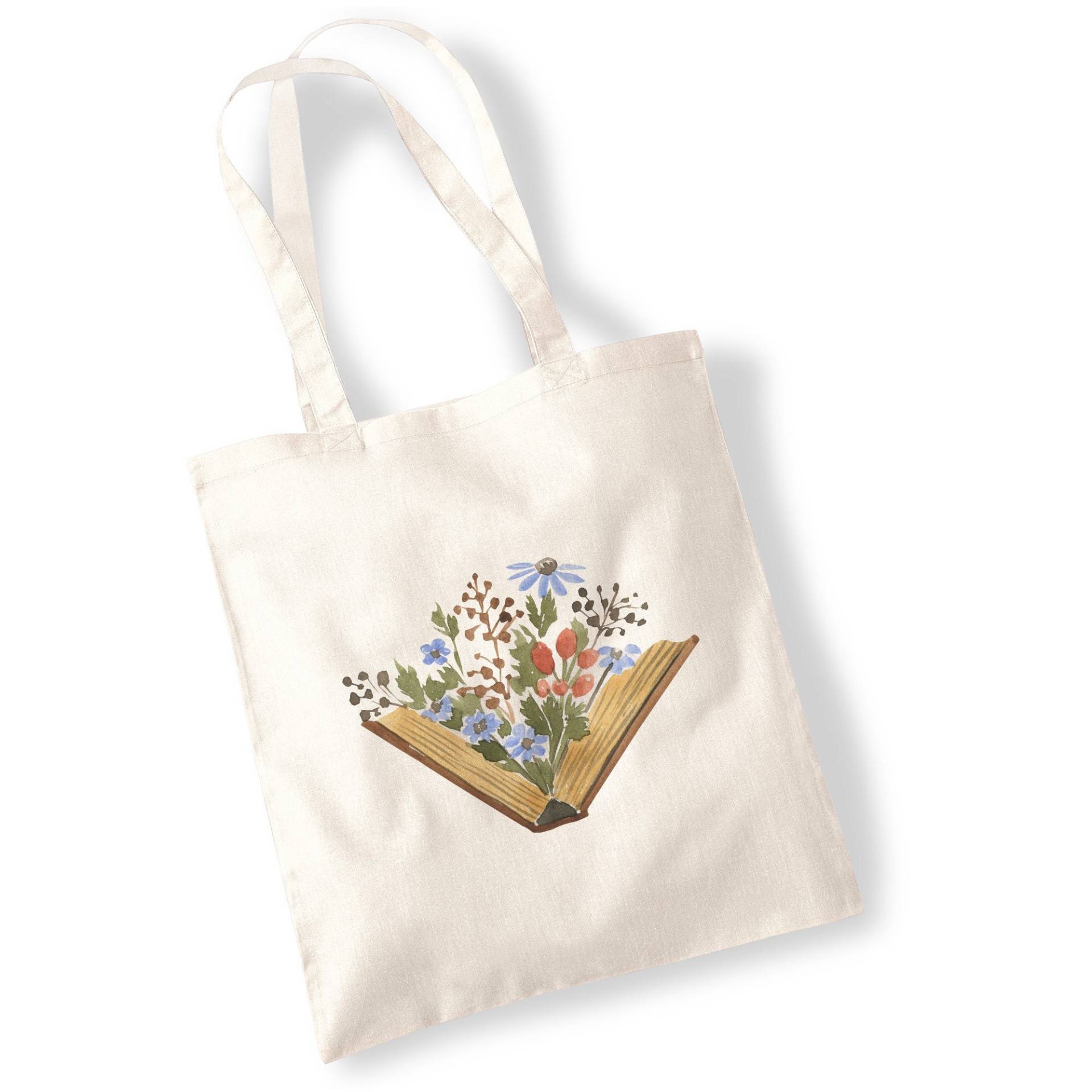 Blumen Bücher Aquarell Tragetaschen - Literatur, Gepresste Blumen, Aquarell, Schreibmaschine, Illustration Totes von WellOiledPrintShop