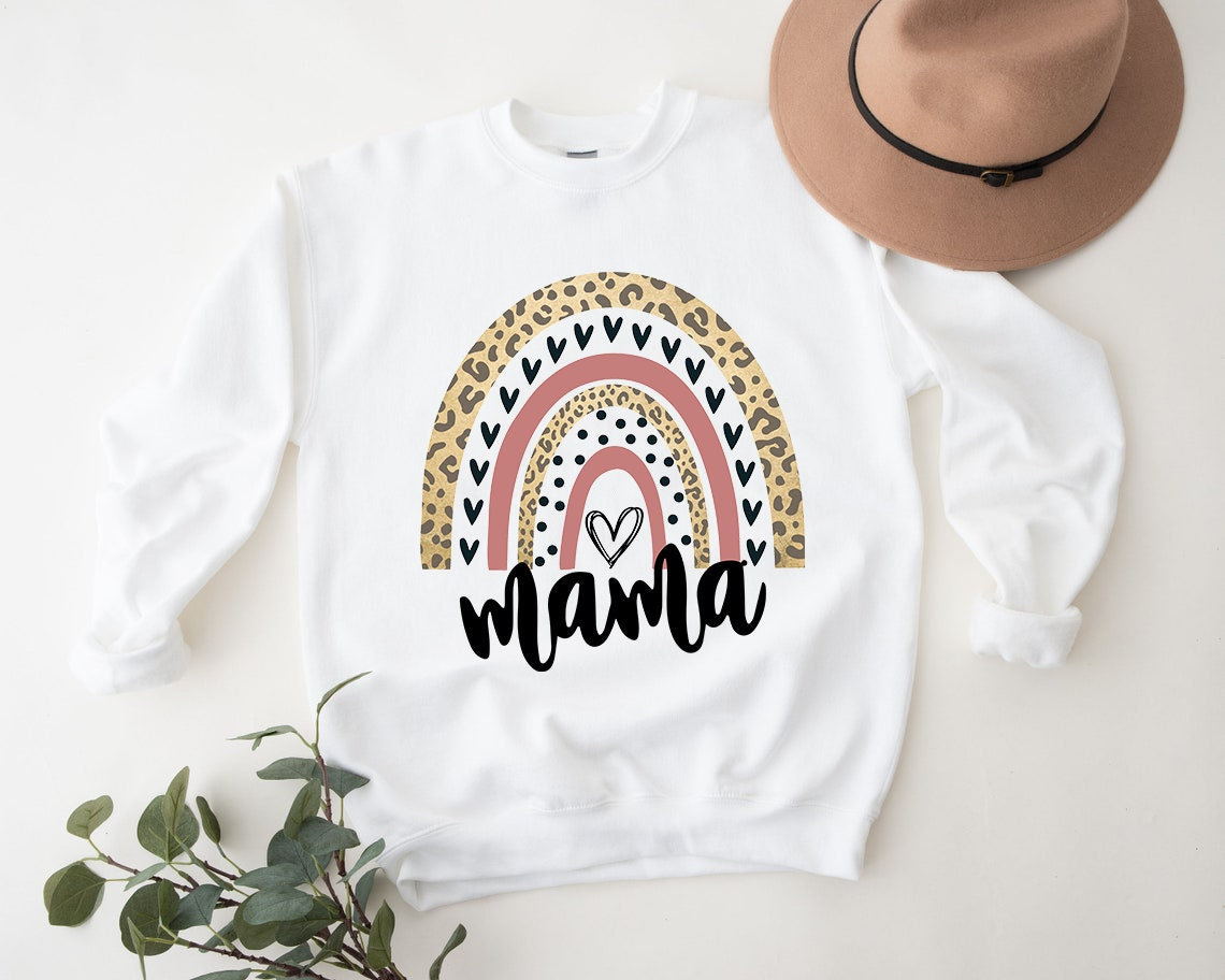 Leopard Rainbow Mama Sweatshirt, Blessed Mom Life Sweatshirt von WellWorntees