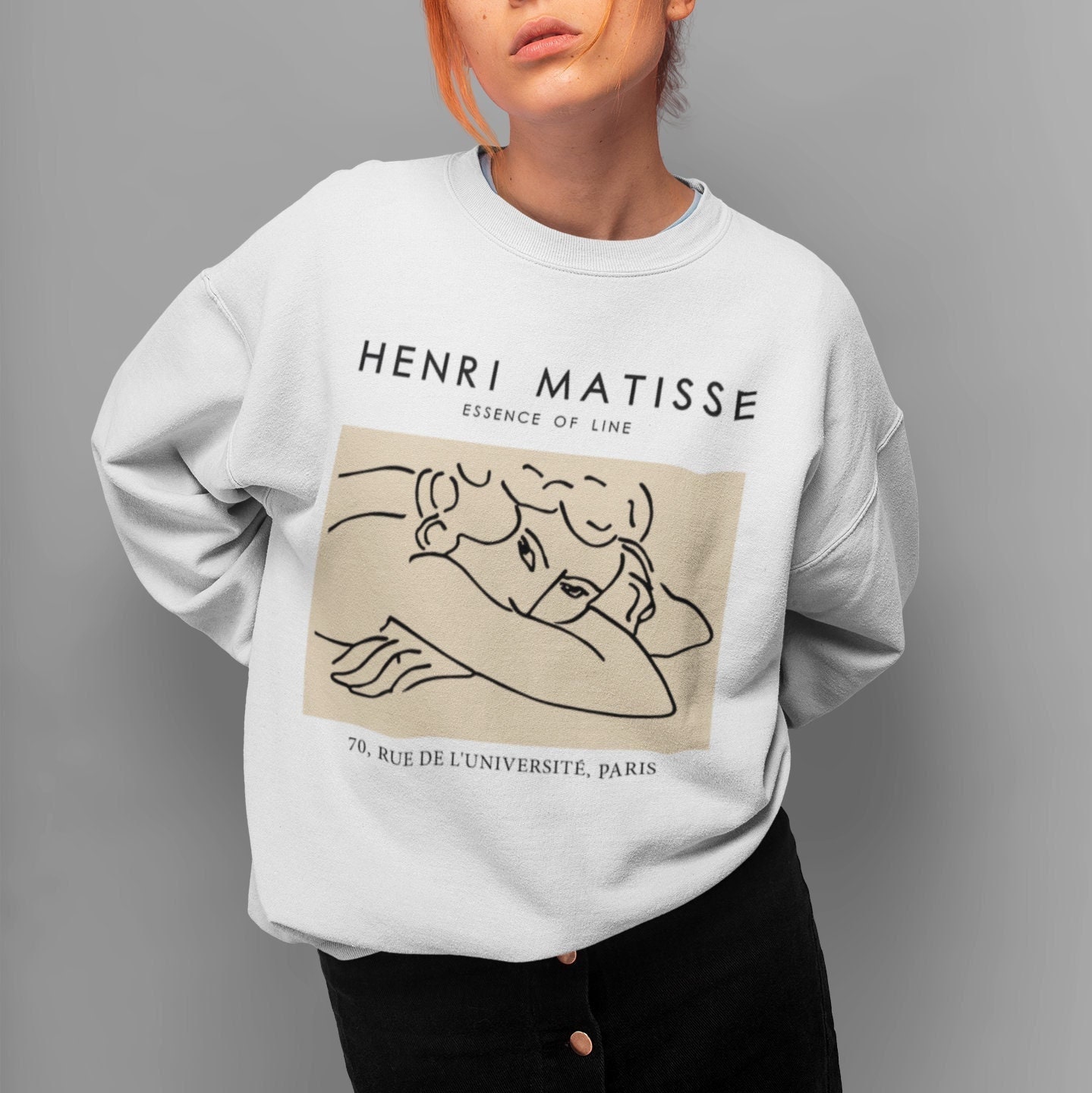 Matisse Sweatshirt - Essence Of Line Vintage Art Herren Hoodie Tribute To Matisse Crewneck Girl Jumper von WellWorntees