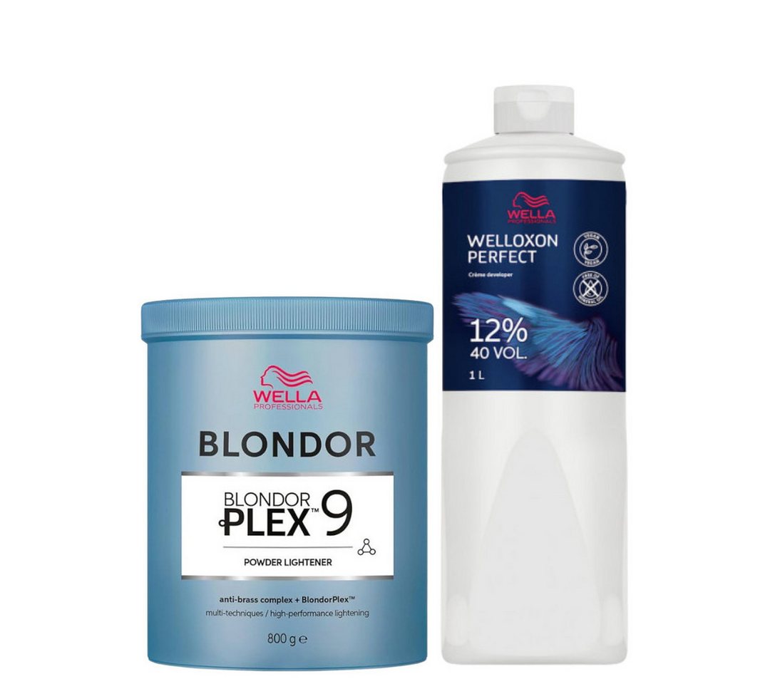 Wella Professionals Blondierpulver Blondor Plex 9 Blondierpulver 800 g + Welloxon Perfect Entwickler 1L von Wella Professionals