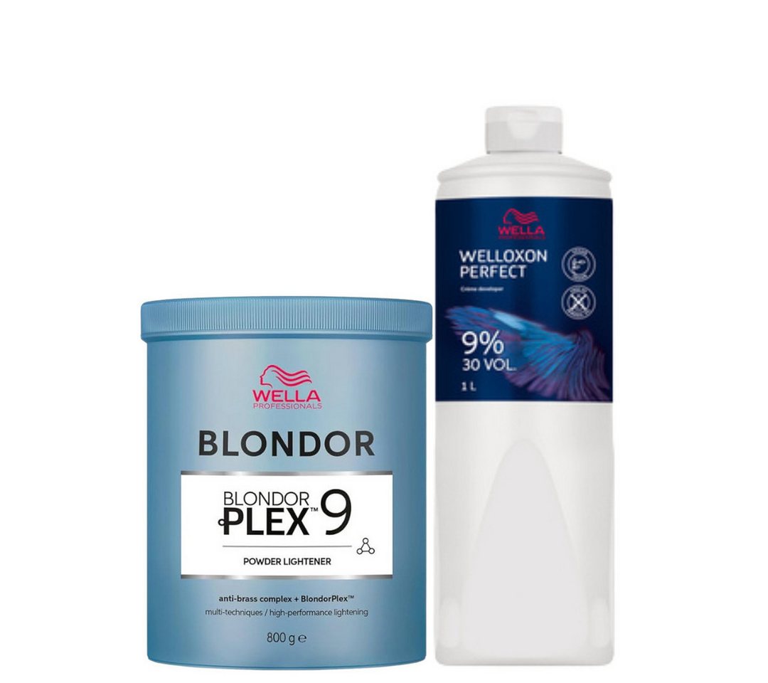 Wella Professionals Blondierpulver Blondor Plex 9 Blondierpulver 800 g + Welloxon Perfect Entwickler 1L von Wella Professionals