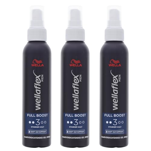 3 x Wellaflex Men Full Boost Haarverdichtendes Gel Spray Starker Halt je 150ml von Wella