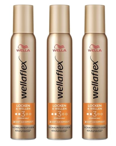 3x Wella Wellaflex Locken & Wellen Schaumfestiger für Frauen Bis zu 24 Std. starker Halt Für schwungvolle Locken Sanft zur Kopfhaut,Frei von Silikonen Haltegrad 3, 200ml (3er Pack) von Wella