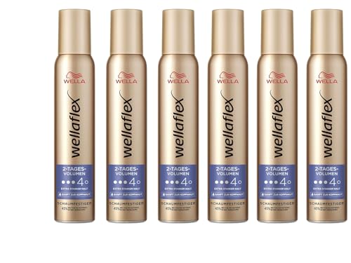 6x Wella Wellaflex 2-Tages-Volumen Schaumfestiger für Frauen Bis zu 2 Tage flexibler Halt Für voluminöses Haar Sanft zur Kopfhaut,Frei von Silikonen Haltegrad 4, 200ml (6er Pack) von Wella