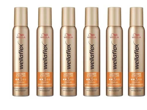 6x Wella Wellaflex Locken & Wellen Schaumfestiger für Frauen Bis zu 24 Std. starker Halt Für schwungvolle Locken Sanft zur Kopfhaut,Frei von Silikonen Haltegrad 3, 200ml (6er Pack) von Wella