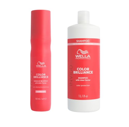 Wella Professionals Color Brilliance 2er Set – Leave-In Spray (150 ml) & Shampoo für feines Haar (1L) – Farbschutz, Pflege & Glanz für coloriertes Haar von Wella