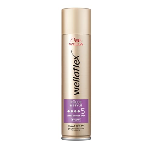 Wellaflex Fülle & Style Haarspray für Frauen | Bis zu 48 Std. ultra starker Halt | Für volles, voluminöses Haar| Sanft zur Kopfhaut, dermatologisch getestet | Vegane Formel | Haltegrad 5 | 250ml von Wellaflex
