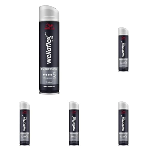 Wellaflex Men Express Fix Haarspray | Ultra Starker Halt | 48 Std. Halt | Vegan | Dermatologisch Getestet | 250ml (Packung mit 5) von Wellaflex